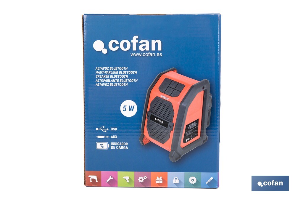 Altavoz Bluetooth a Batería | 2x2,5W | 18 V | Con Puerto USB - Cofan