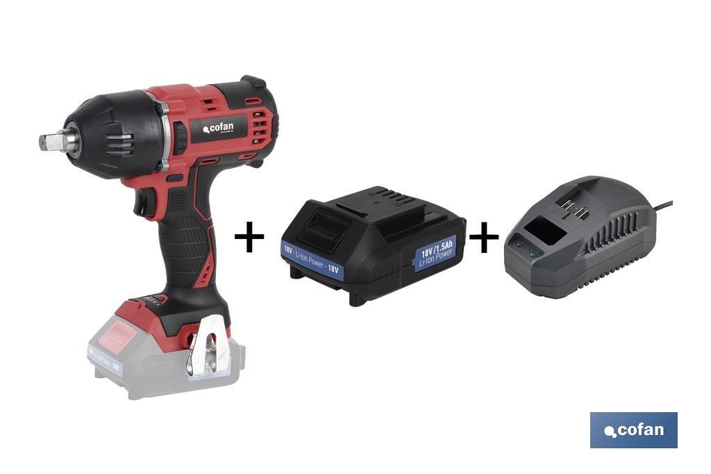 Pack Pistola Impacto 1/2" + Batería 1.5Ah + Cargador - Cofan