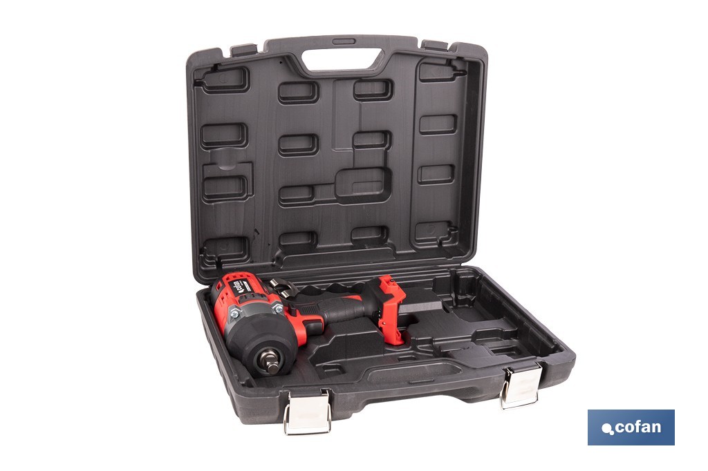 Pistola de impacto 1/2" a batería con motor brushless | Potencia: 20 V | Velocidad de 1800 rpm | 400–1000 Nm | Disponible con y sin batería y cargador - Cofan