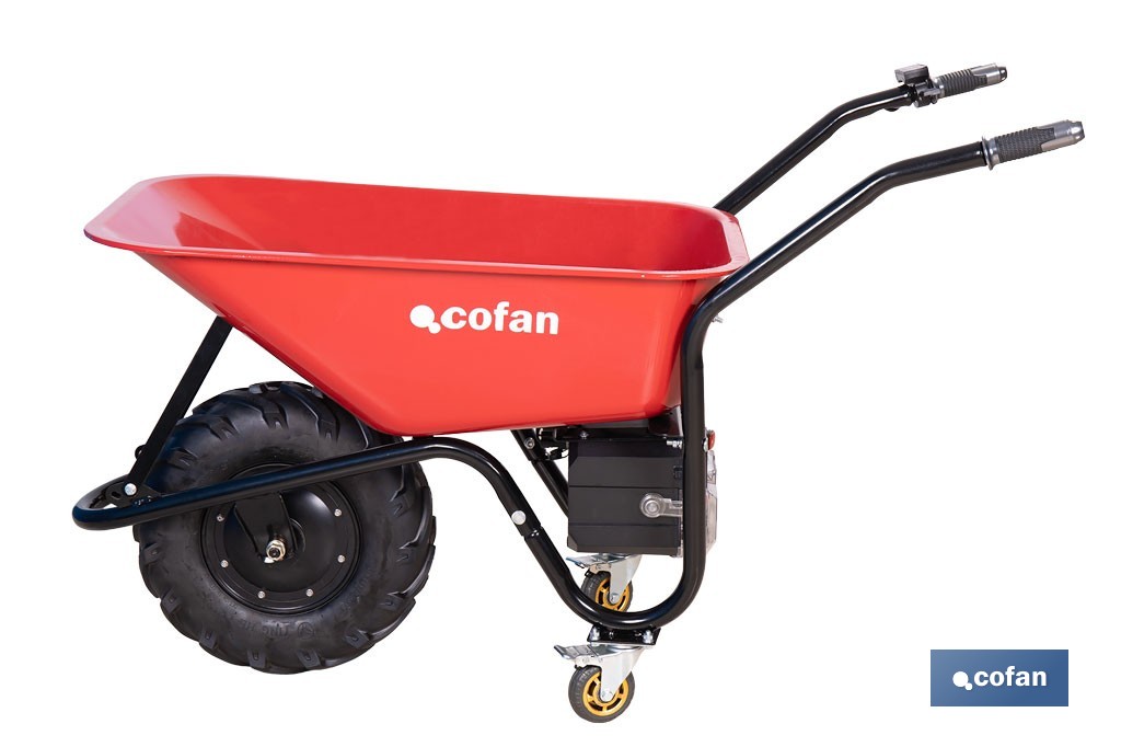 Carretilla de obra eléctrica a batería 20 V | Carga máxima de 260 kg | Motor de 500 W, batería Li-Ion 20 V 6.0 Ah - Cofan