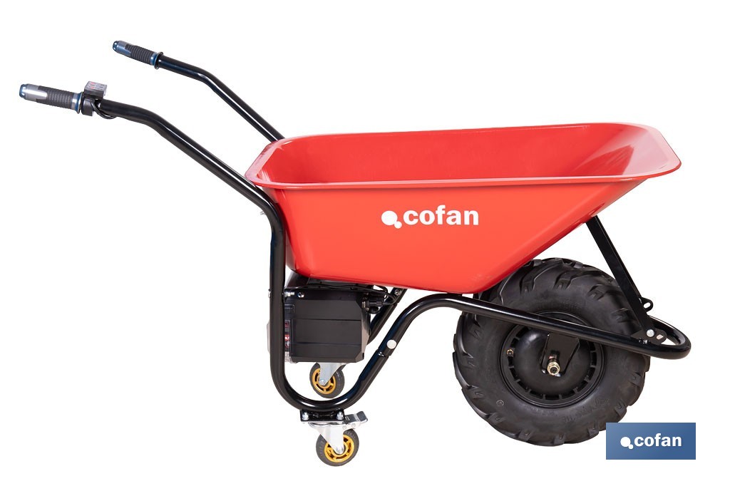 Carretilla de obra eléctrica a batería 20 V | Carga máxima de 260 kg | Motor de 500 W, batería Li-Ion 20 V 6.0 Ah - Cofan