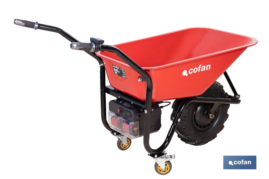 Carretilla de obra eléctrica a batería 20 V | Carga máxima de 260 kg | Motor de 500 W, batería Li-Ion 20 V 6.0 Ah - Cofan