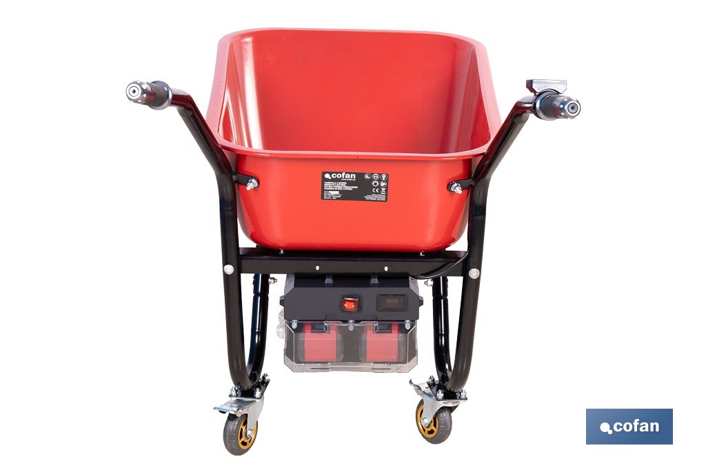 Carretilla de obra eléctrica a batería 20 V | Carga máxima de 260 kg | Motor de 500 W, batería Li-Ion 20 V 6.0 Ah - Cofan