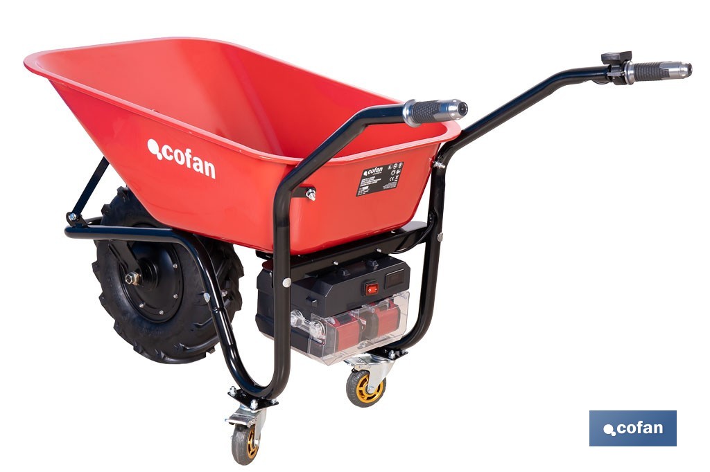 Carretilla de obra eléctrica a batería 20 V | Carga máxima de 260 kg | Motor de 500 W, batería Li-Ion 20 V 6.0 Ah - Cofan