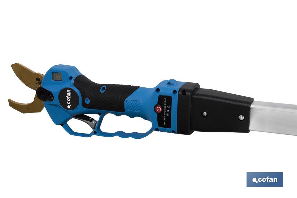 Kit of cordless pruning shears with extensible pole | Pole available in two different sizes: 130cm or 190cm - Cofan