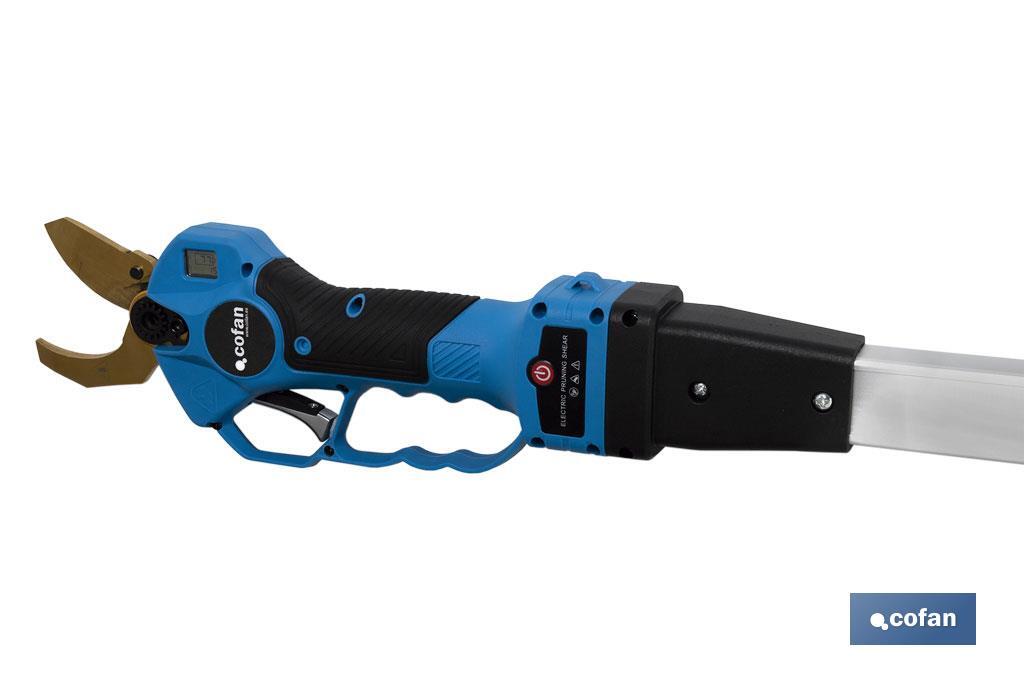 Kit of cordless pruning shears with extensible pole | Pole available in two different sizes: 130cm or 190cm - Cofan