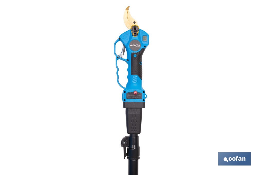 Set de tijeras de podar eléctricas 25 V con pértiga extensible 1,40-2,07 m | Incluye 2 baterías, maletín y accesorios - Cofan