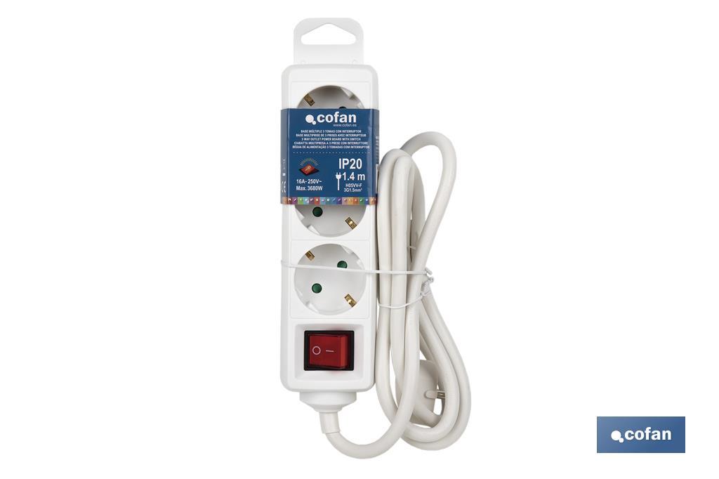 EXTRASTAR Regleta alargador de 3 Metros con 3 enchufes e Interruptor  (Blanco)