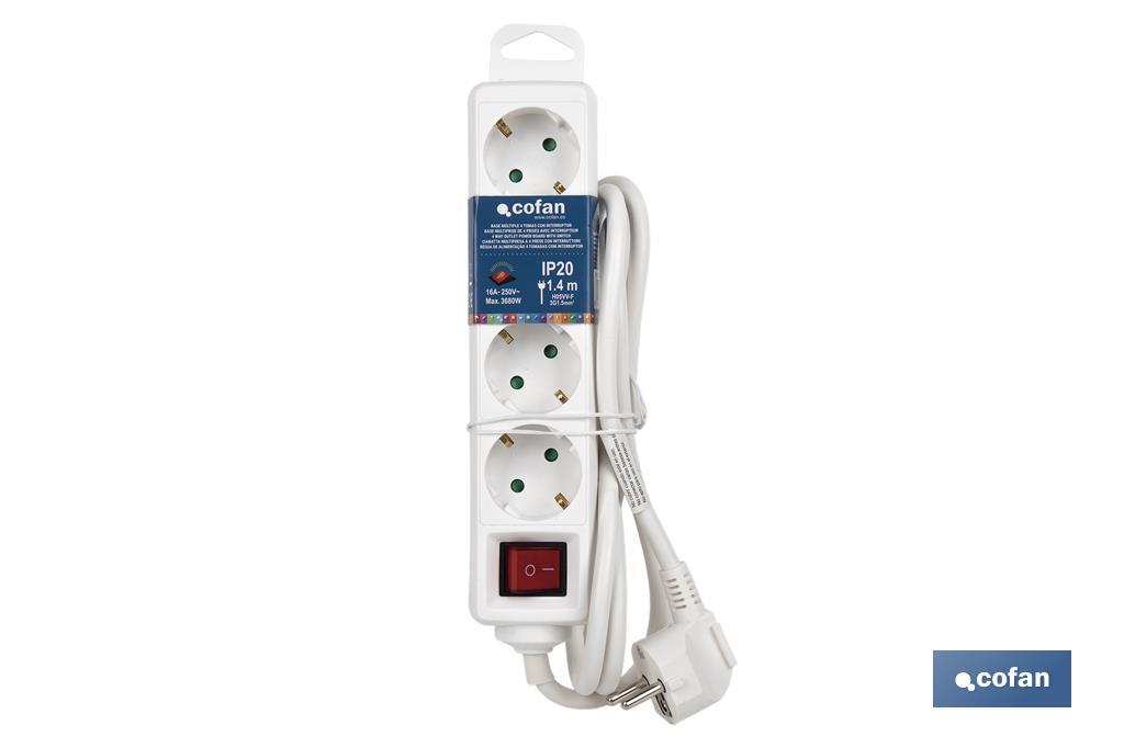 Power strip with 4 outlets | Cable of 1.4m in length | Power switch - Cofan