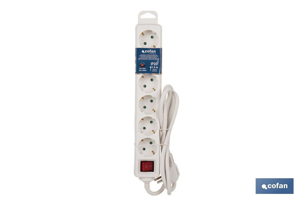 Power strip with 6 outlets | Cable of 1.4m in length | Power switch - Cofan