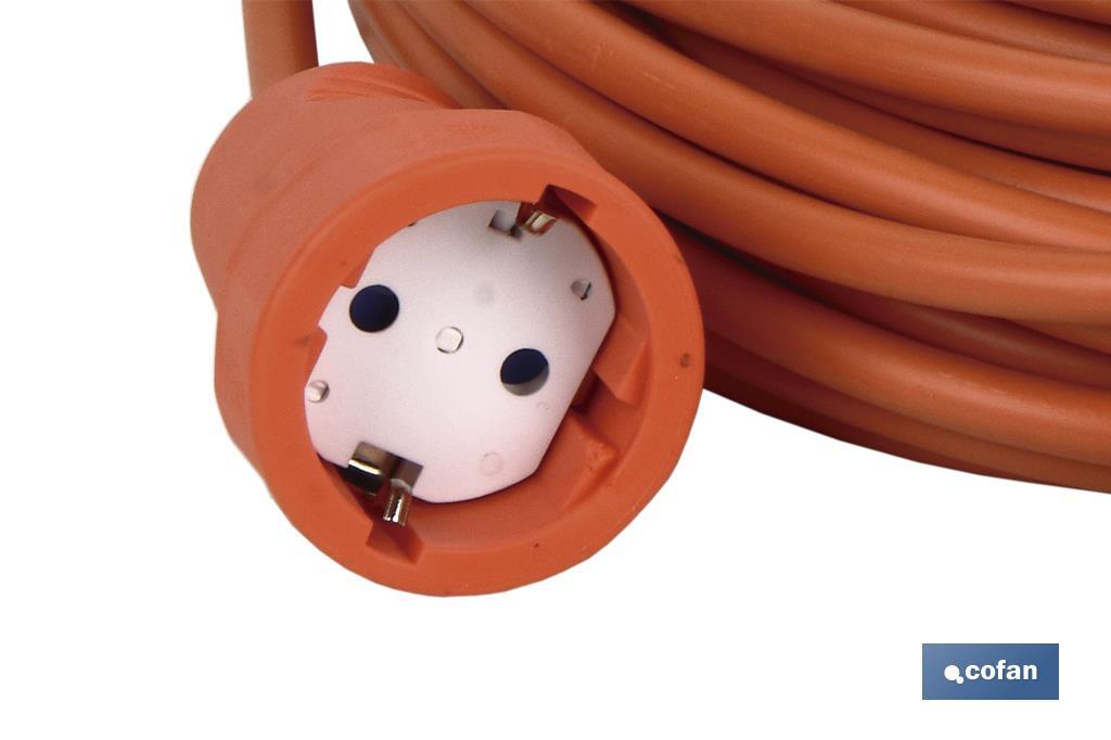 Prolongador de cable bipolar IP 44 | Con toma de tierra lateral | Cable de 10 y 25 metros color naranja - Cofan