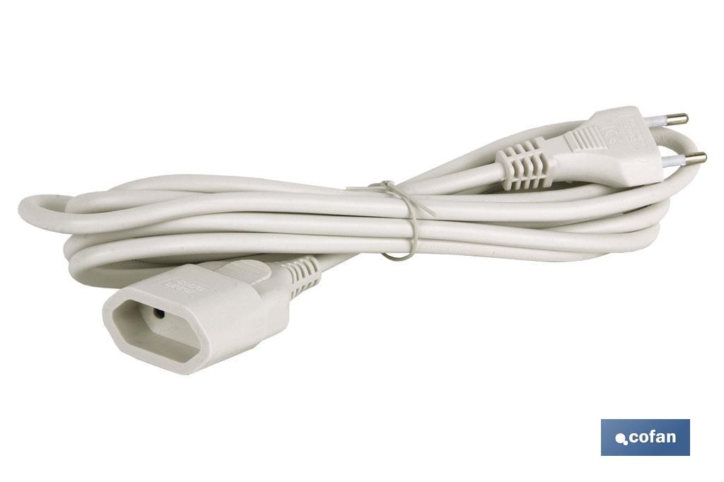 2-pole extension cord | Suitable for Europlug | White cable of 3 and 5 metres - Cofan