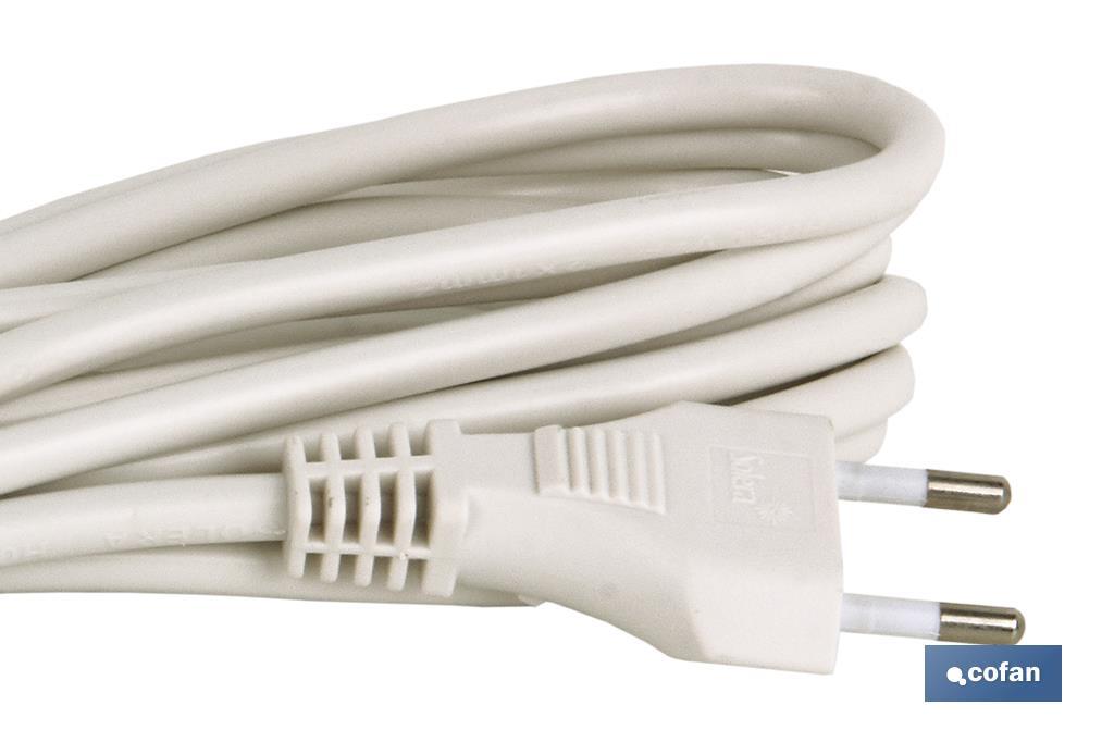 Prolongador de cable bipolar | Apto para enchufe de tipo espiga | Cable de 3 y 5 metros color blanco - Cofan