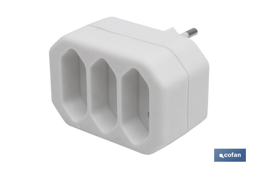 Adaptador Triplo 2P | 3 vias frontais | 10 A - 250 V - Cofan