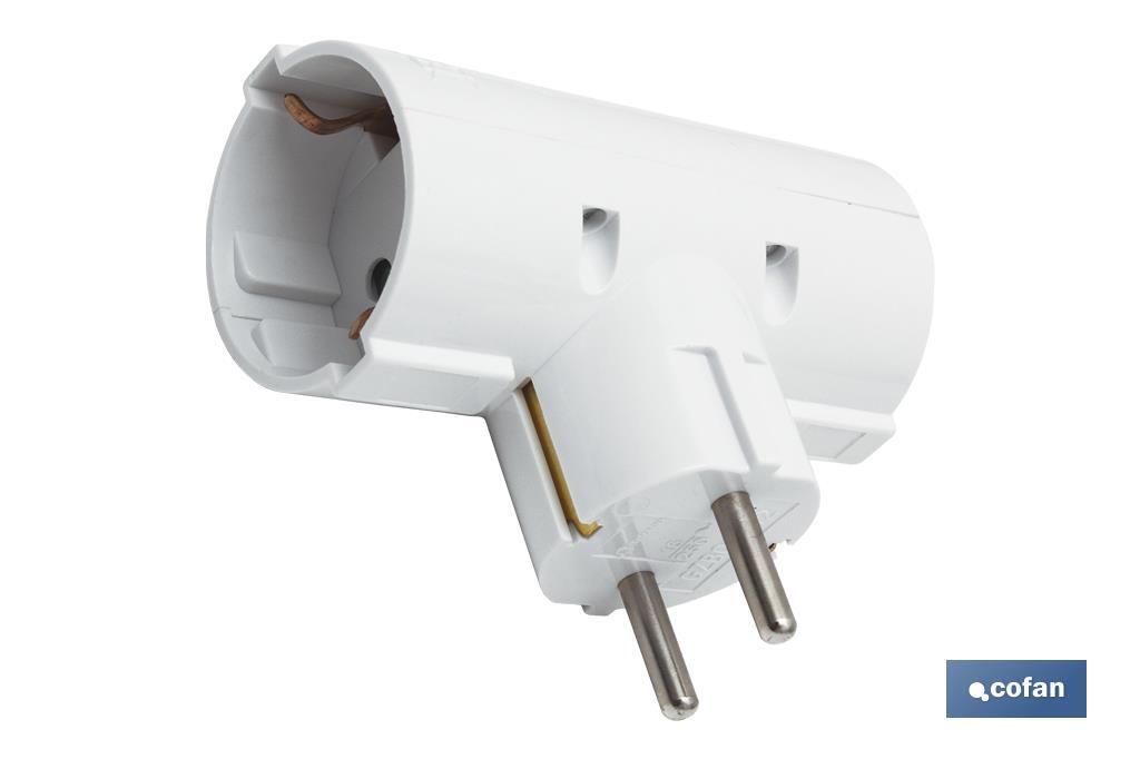 Adaptador doble Schuko 2P+T | Color Blanco | 16 A - 250 V - Cofan