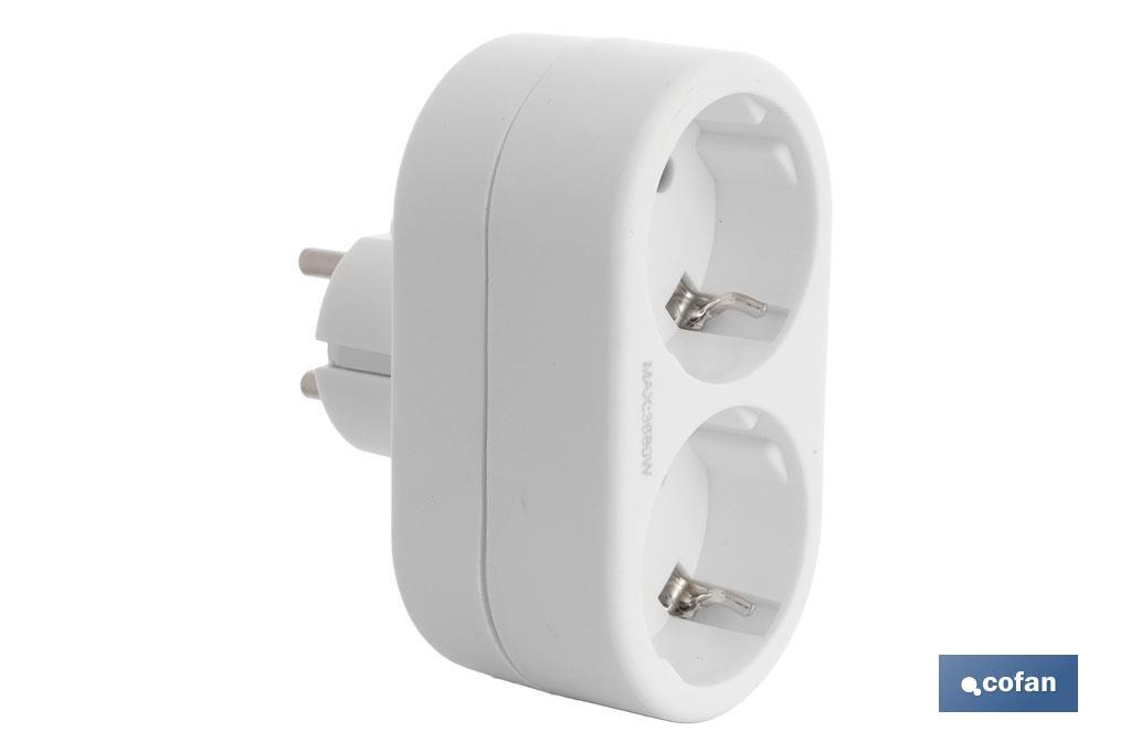 Two-way front Schuko socket adapter | White | 16A - 250V - Cofan