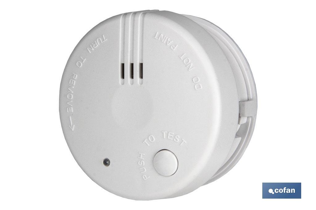 Detector de humos con alarma de sonido | Tamaño mini Ø70 mm | Incluye pilas - Cofan