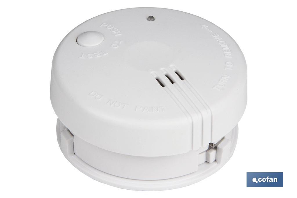 Detector de humos con alarma de sonido | Tamaño mini Ø70 mm | Incluye pilas - Cofan