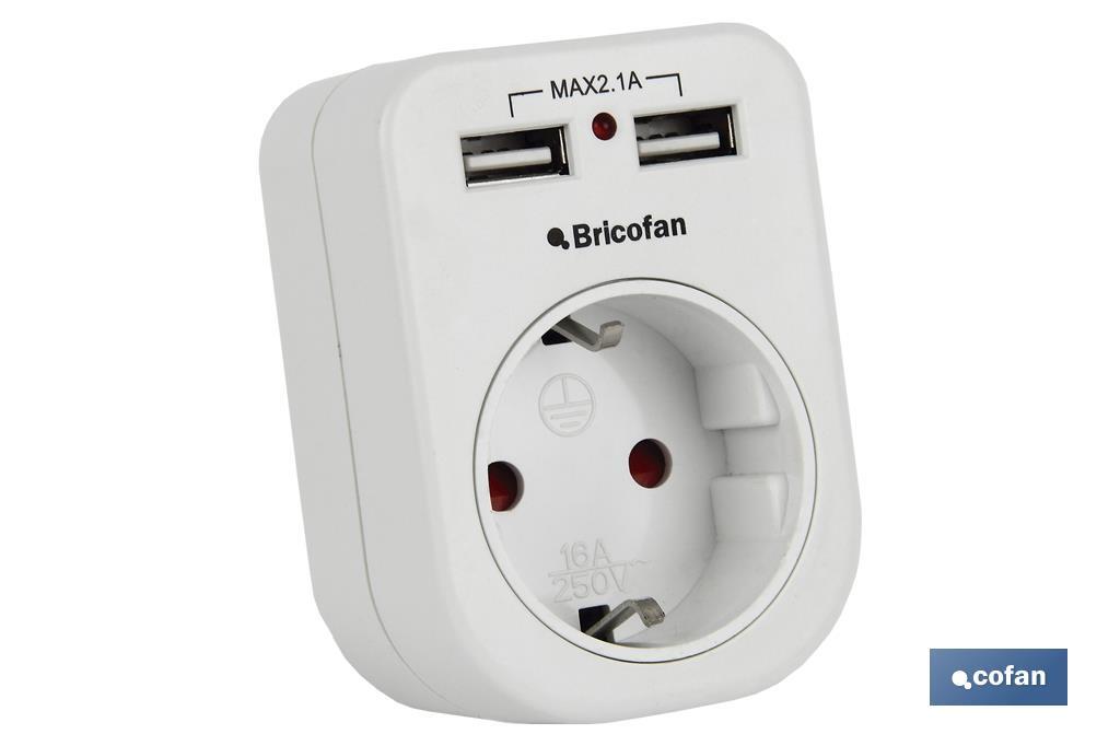 Adaptateur de prise bipolaire | Avec une prise frontale | 2 ports USB inclus - Cofan