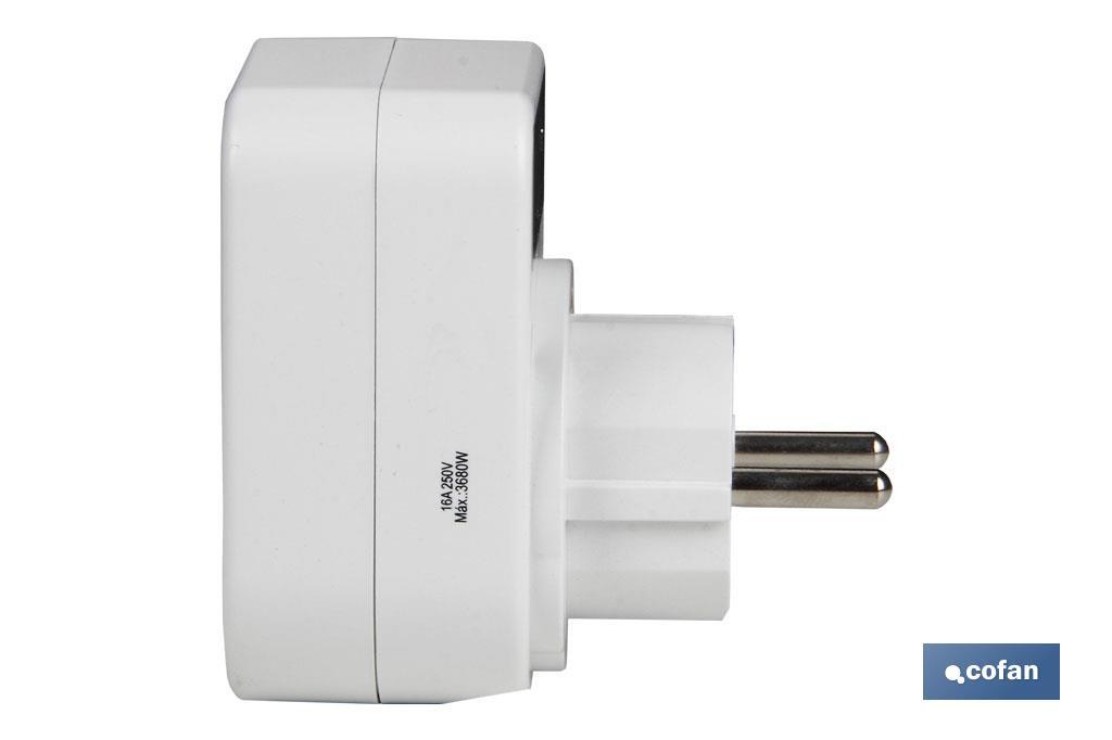 Adaptateur de prise bipolaire | Avec une prise frontale | 2 ports USB inclus - Cofan