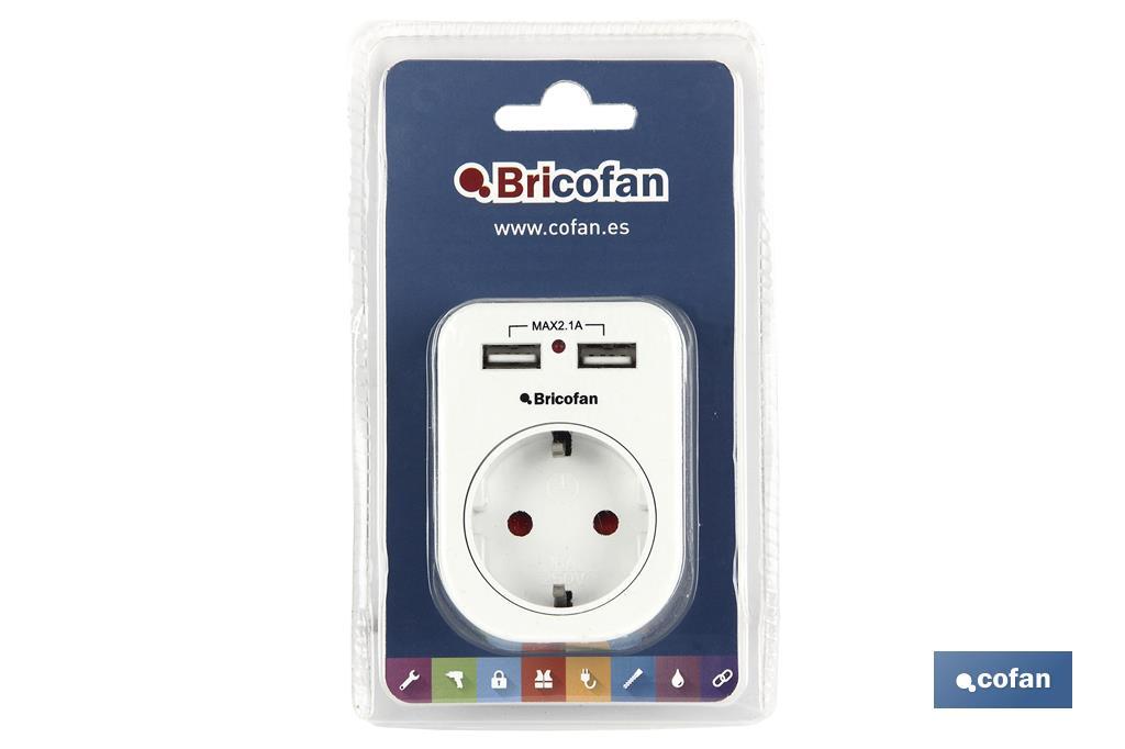 Adaptador de enchufe bipolar | Con una toma frontal | Incluye 2 puertos USB - Cofan