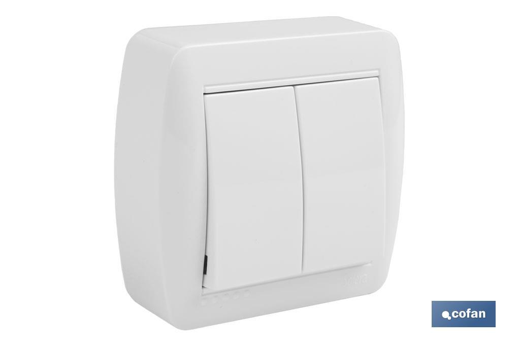 Doble Interruptor de superficie, Modelo Atlantis, Color blanco, 10 A -  250 V