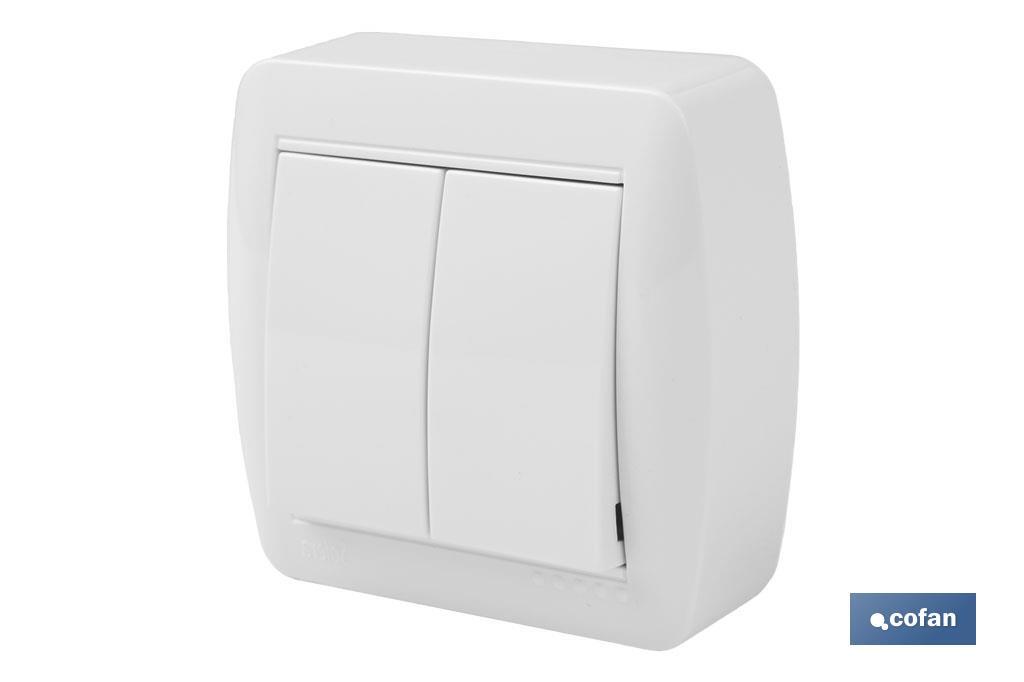 Duplo - Interruptor de superficie | Modelo Atlantis | Cor Branco | 10 A - 250 V - Cofan