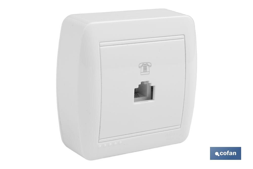 Surface mounted RJ11 telephone socket | Atlantis Model | White | 10A - 250V - Cofan