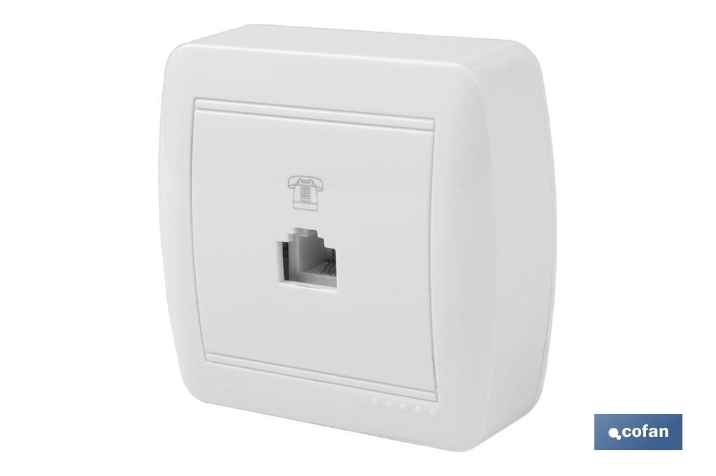 Surface mounted RJ11 telephone socket | Atlantis Model | White | 10A - 250V - Cofan