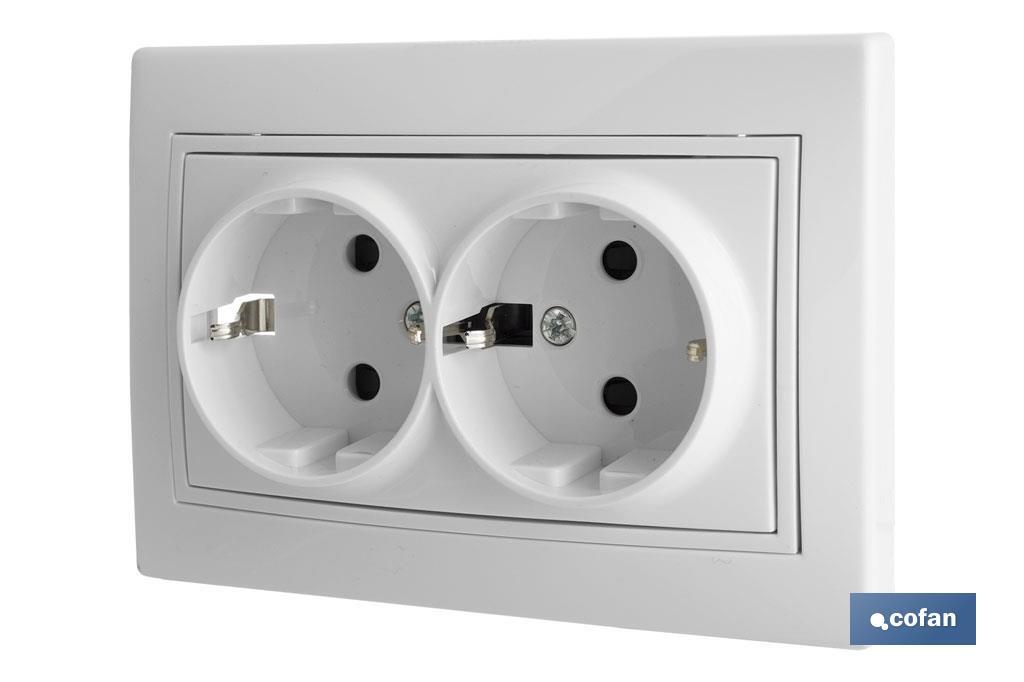 Double 2-pin socket base | Flush-mounted | Pacific Model | With shutter and screw-terminal connection - Cofan