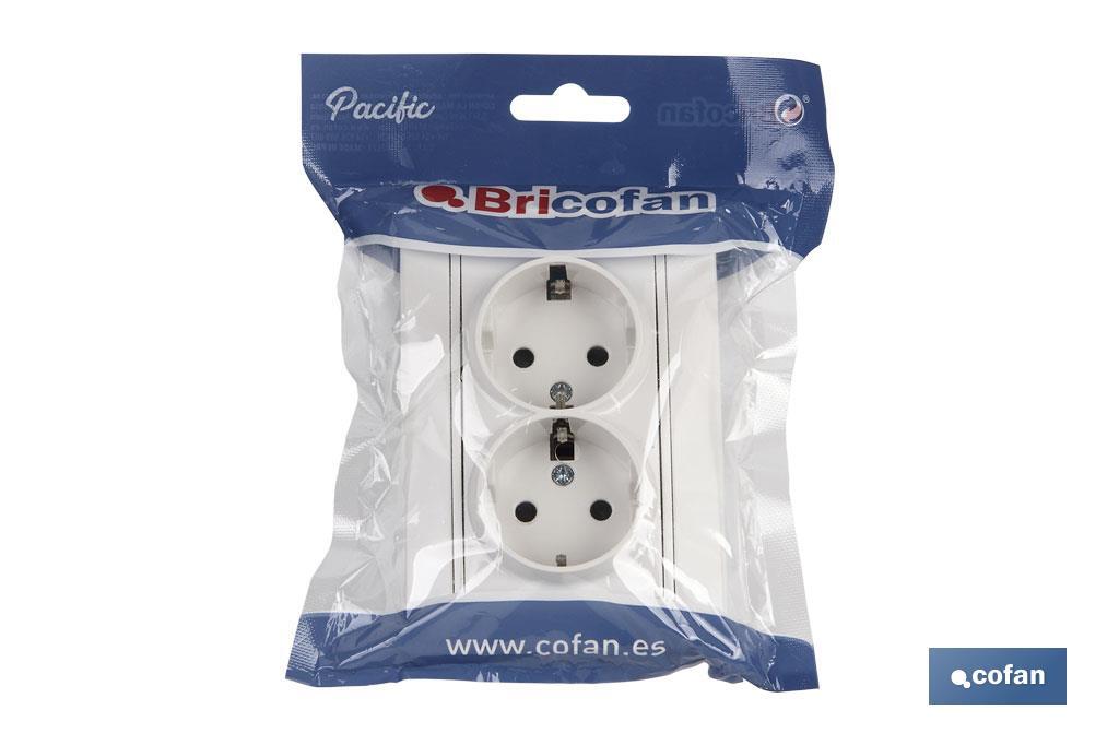 Double 2-pin socket base | Flush-mounted | Pacific Model | With shutter and screw-terminal connection - Cofan