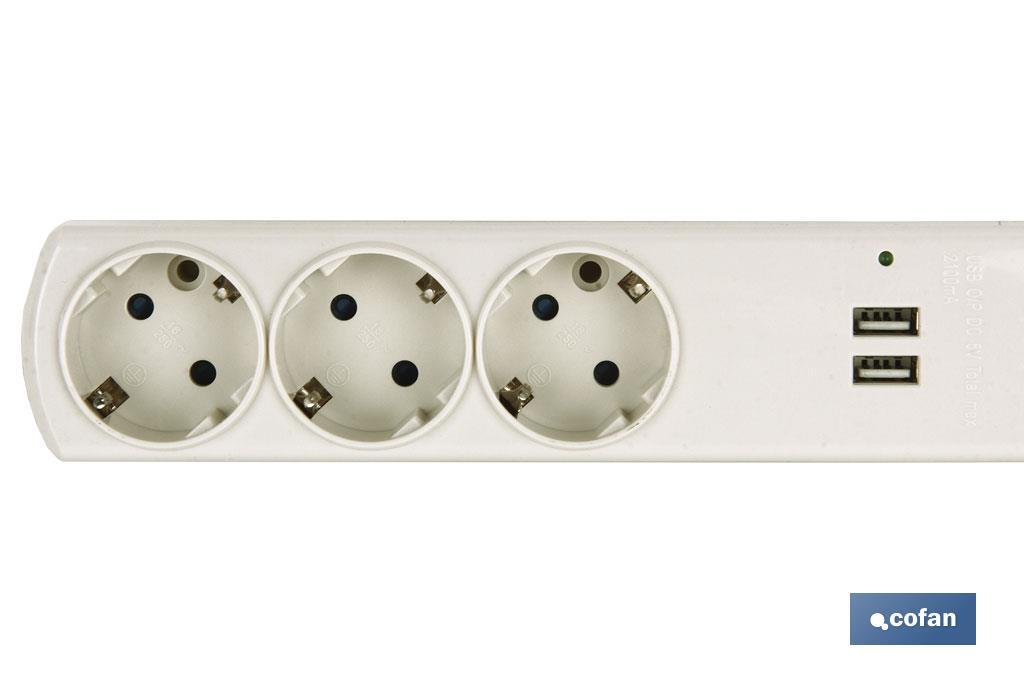 3-socket power strip | It includes 2 USB ports | Cable length: 1.5 metres - Cofan