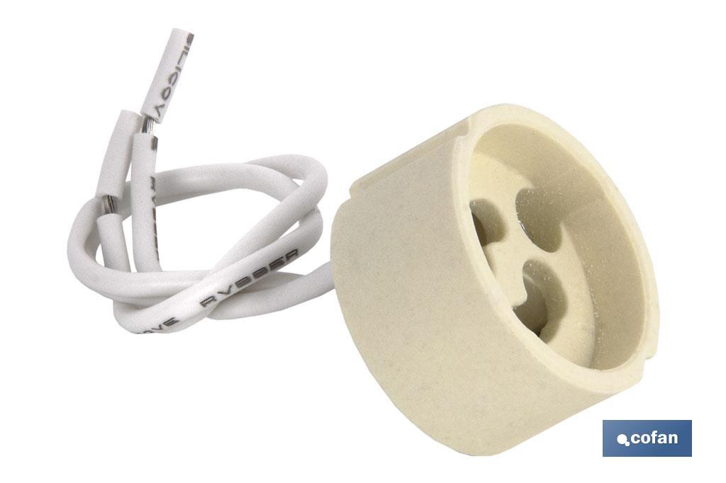 Portalampada di ceramica con boccola e cavo | Per lampade di tipo GU10 o GZ10 | 2 A - 250 V~ - Cofan