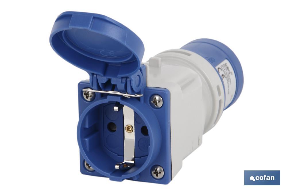 Adaptador industrial clavija-base | Grado de protección IP 44 | Clavija-base Schuko 2 P + T | 16 A - Cofan