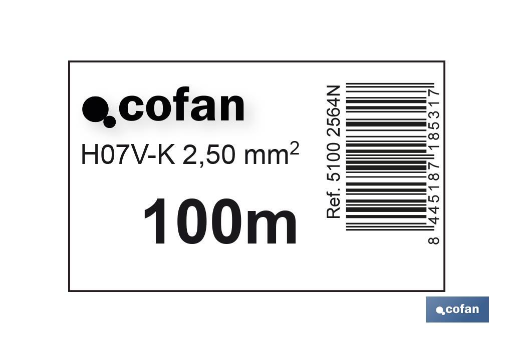 Rollo de Cable Eléctrico H07V-K | Sección de cable de varias medidas | Longitud: 100 m | Color: Negro - Cofan