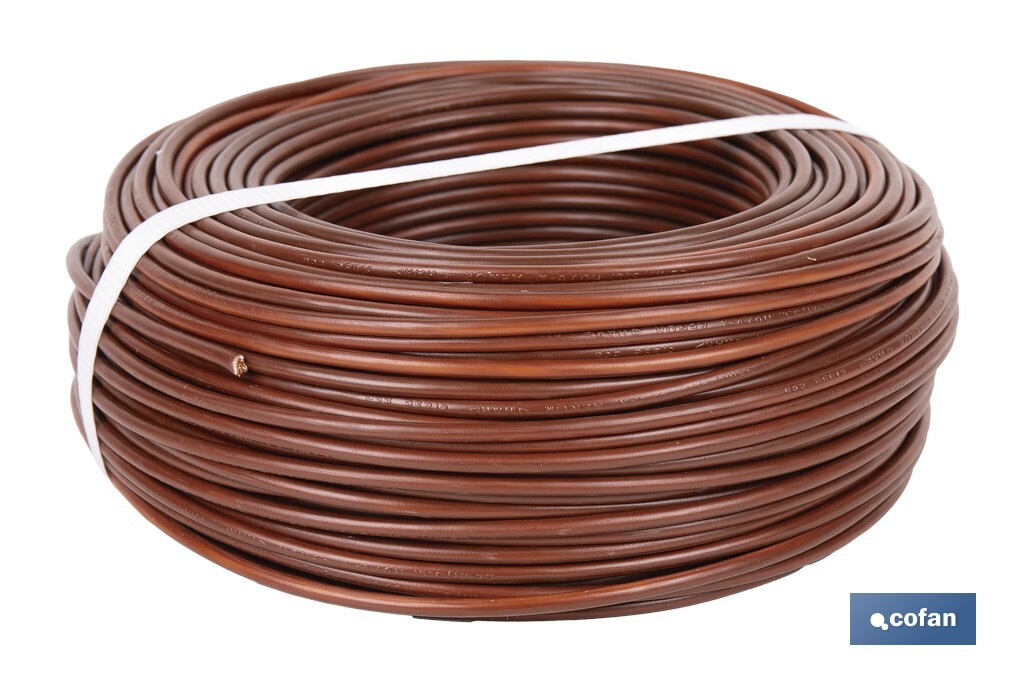 Rollo Cable Eléctrico  H07V-K de 100 m | Sección de cable de varias medidas | Color: Marrón - Cofan