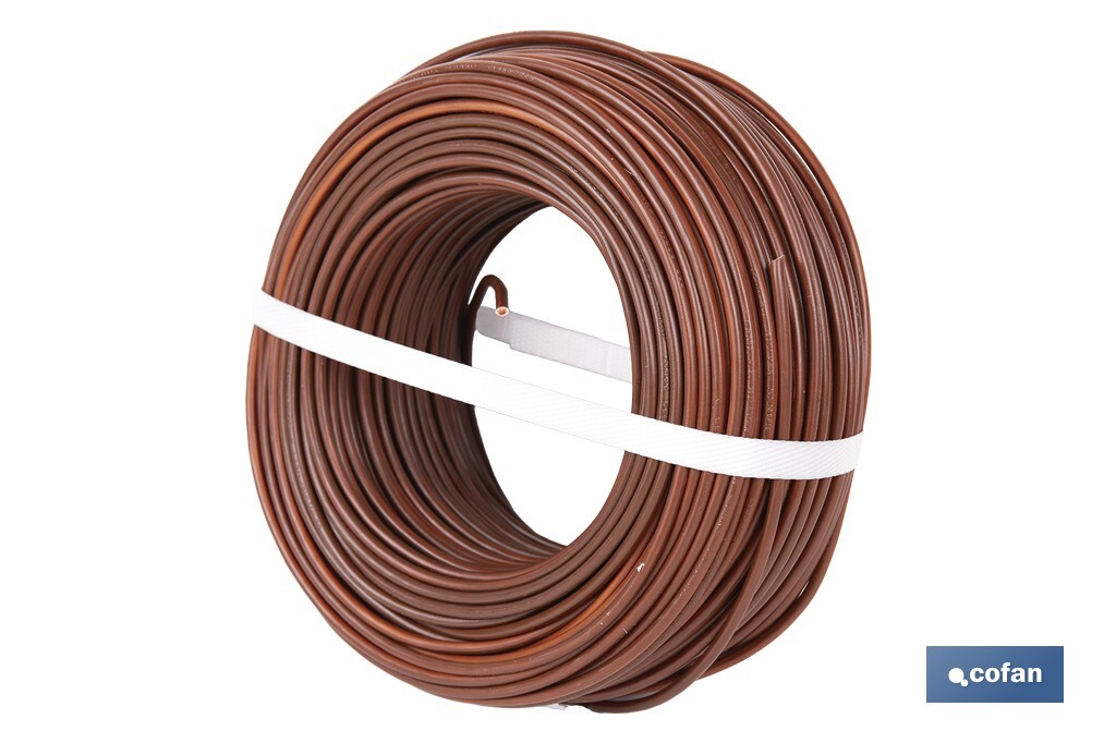 Rollo Cable Eléctrico  H07V-K de 100 m | Sección de cable de varias medidas | Color: Marrón - Cofan