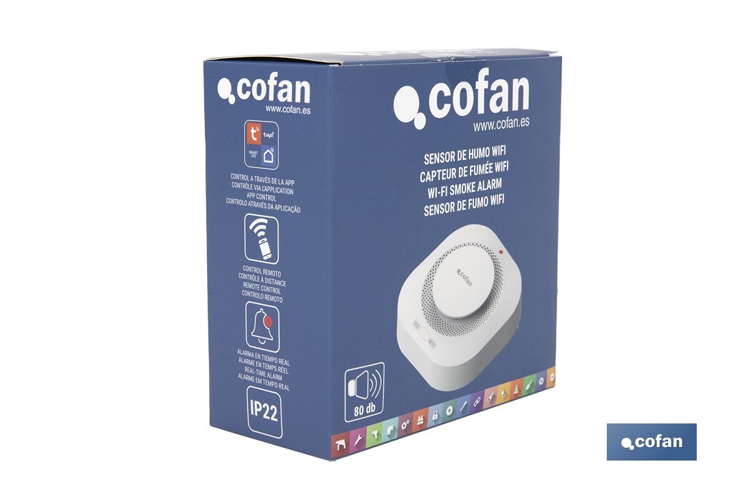 Detector de humo inteligente | Conexión WiFi y Bluetooth | Aplicación Smart Life o Tuya | Compatible con Alexa y Google | Seguridad en el hogar - Cofan
