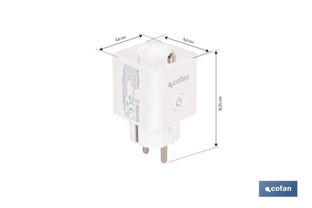 Enchufe inteligente con conexión WiFi y Bluetooth | Aplicación Smart Life o Tuya | Compatible con Alexa y Google | Control remoto | Con protección infantil - Cofan