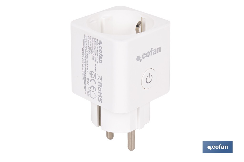 Enchufe inteligente con conexión WiFi y Bluetooth | Aplicación Smart Life o Tuya | Compatible con Alexa y Google | Control remoto | Con protección infantil - Cofan