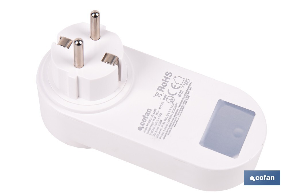 Enchufe inteligente con USB y tipo C | Conexión WiFi y Bluetooth | Aplicación: Smart Life o Tuya | Compatible con Alexa y Google | Control remoto, temporizador y protección infantil - Cofan