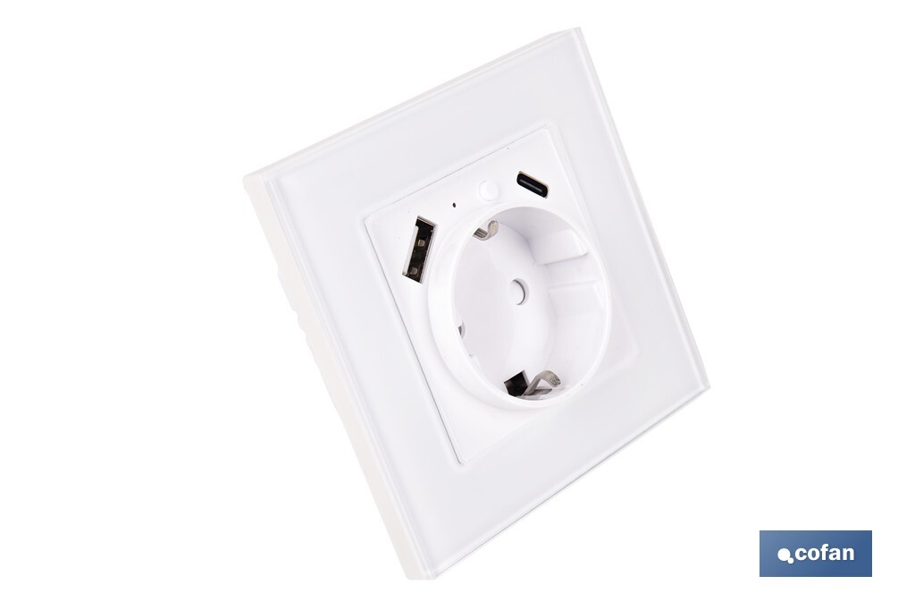 Base de enchufe inteligente con USB y tipo C | Conexión WiFi y Bluetooth | Aplicación: Smart Life o Tuya | Compatible con Alexa y Google | Control remoto, temporizador y protección infantil - Cofan