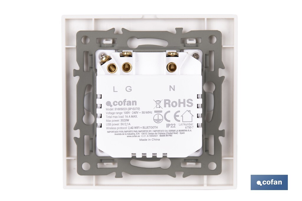 Base de enchufe inteligente con USB y tipo C | Conexión WiFi y Bluetooth | Aplicación: Smart Life o Tuya | Compatible con Alexa y Google | Control remoto, temporizador y protección infantil - Cofan
