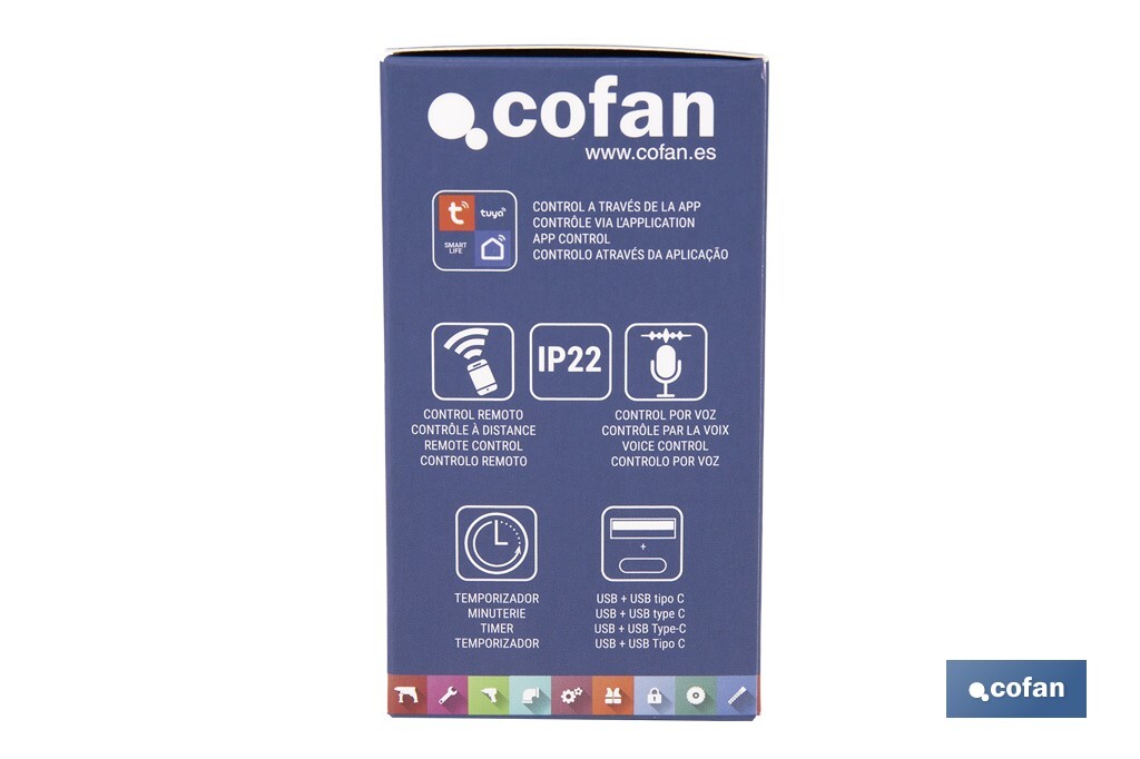 Base de enchufe inteligente con USB y tipo C | Conexión WiFi y Bluetooth | Aplicación: Smart Life o Tuya | Compatible con Alexa y Google | Control remoto, temporizador y protección infantil - Cofan