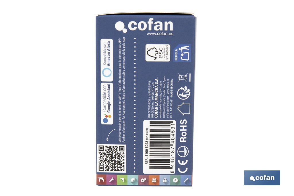 Base de enchufe inteligente con USB y tipo C | Conexión WiFi y Bluetooth | Aplicación: Smart Life o Tuya | Compatible con Alexa y Google | Control remoto, temporizador y protección infantil - Cofan