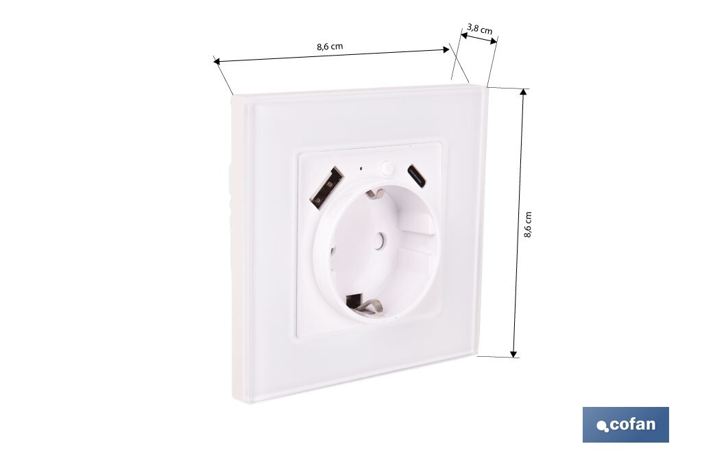 Base de tomada inteligente com USB e tipo C | Ligação WiFi e Bluetooth | Aplicação: Smart Life ou Tuya | Compatível com Alexa e Google | Controlo remoto, temporizador e segurança para crianças - Cofan