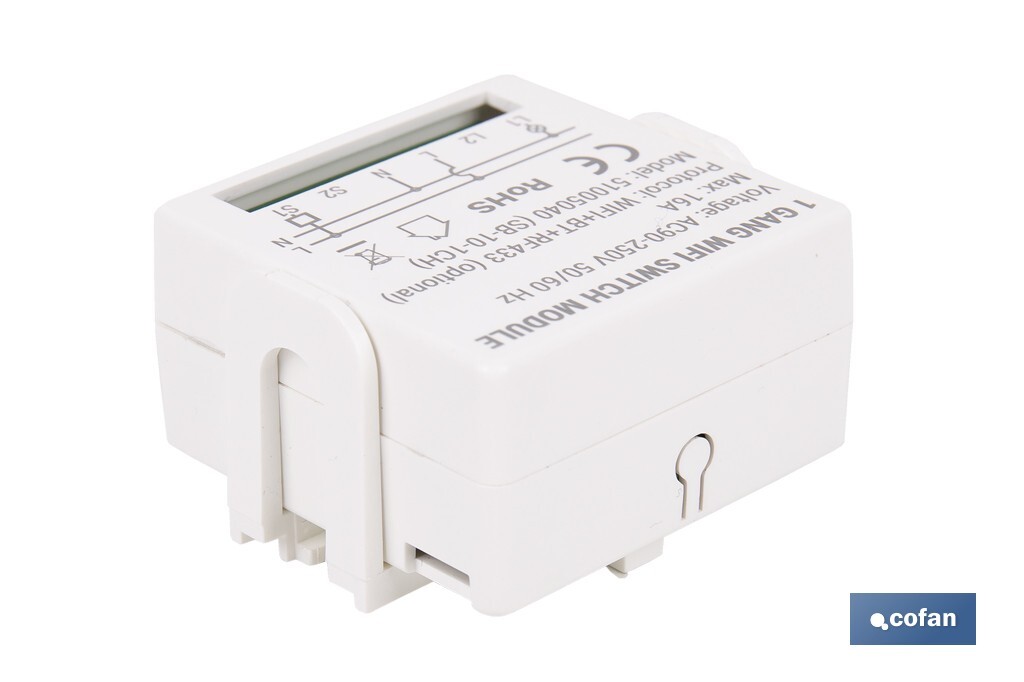 Relé individual WiFi inteligente | Automatiza interruptores o enchufes | Funcionamiento con aplicación Smart Life o Tuya | Compatible con Alexa y Google | 16 A/3520 W | Conectividad WiFi - Cofan