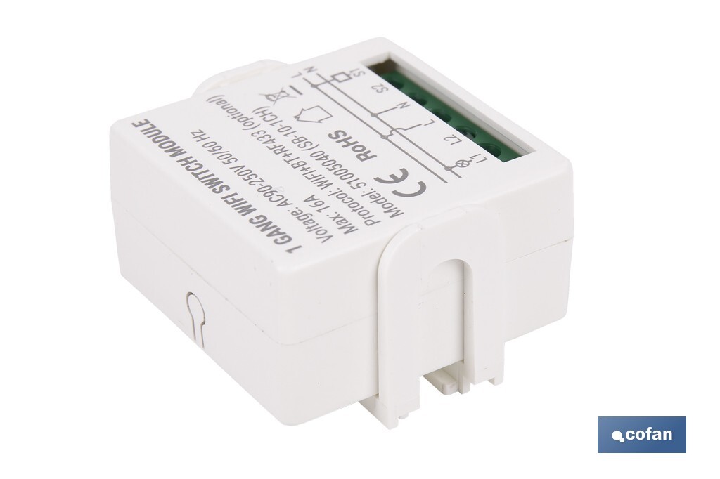 Relé individual WiFi inteligente | Automatiza interruptores o enchufes | Funcionamiento con aplicación Smart Life o Tuya | Compatible con Alexa y Google | 16 A/3520 W | Conectividad WiFi - Cofan