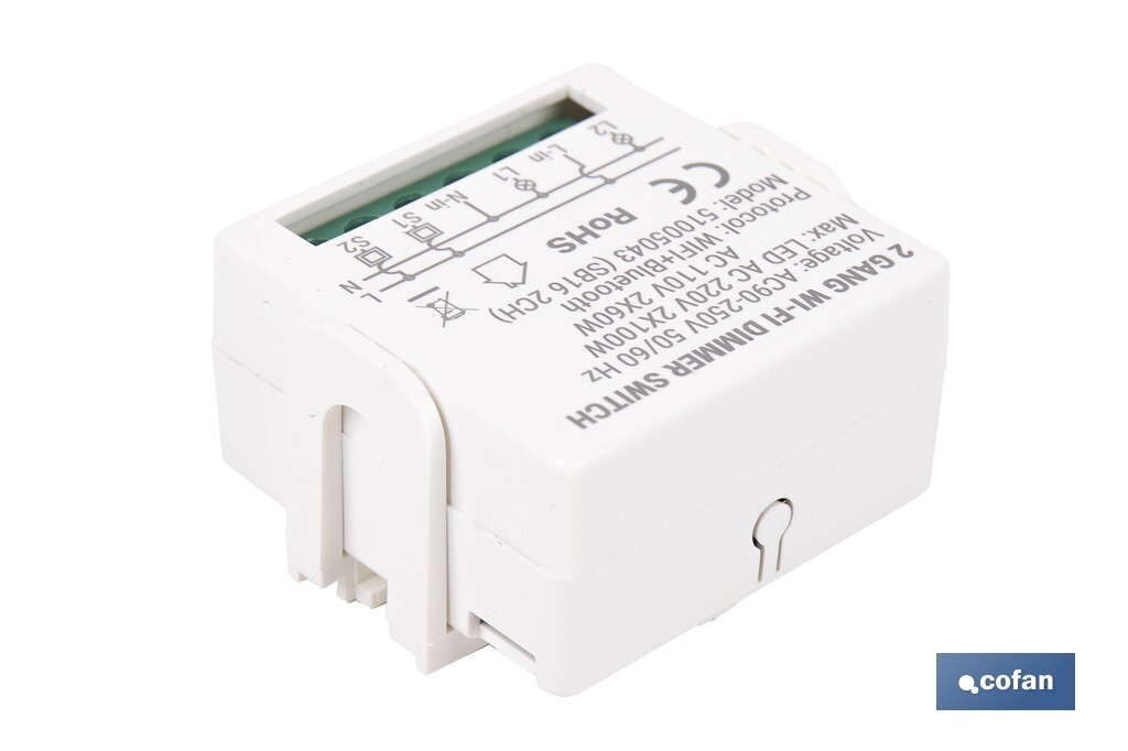 Relé regulador de intensidad individual inteligente | Control de intensidad desde la app | Conectividad WiFi 2.4 GHz | Aplicación Smart Life o Tuya | Para luces led, incandescentes y halógenas | Compatible con Alexa y Google - Cofan