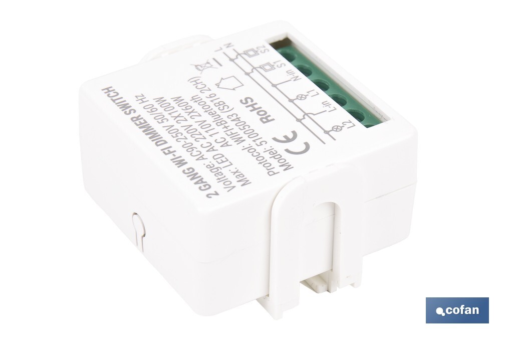 Relé regulador de intensidad individual inteligente | Control de intensidad desde la app | Conectividad WiFi 2.4 GHz | Aplicación Smart Life o Tuya | Para luces led, incandescentes y halógenas | Compatible con Alexa y Google - Cofan